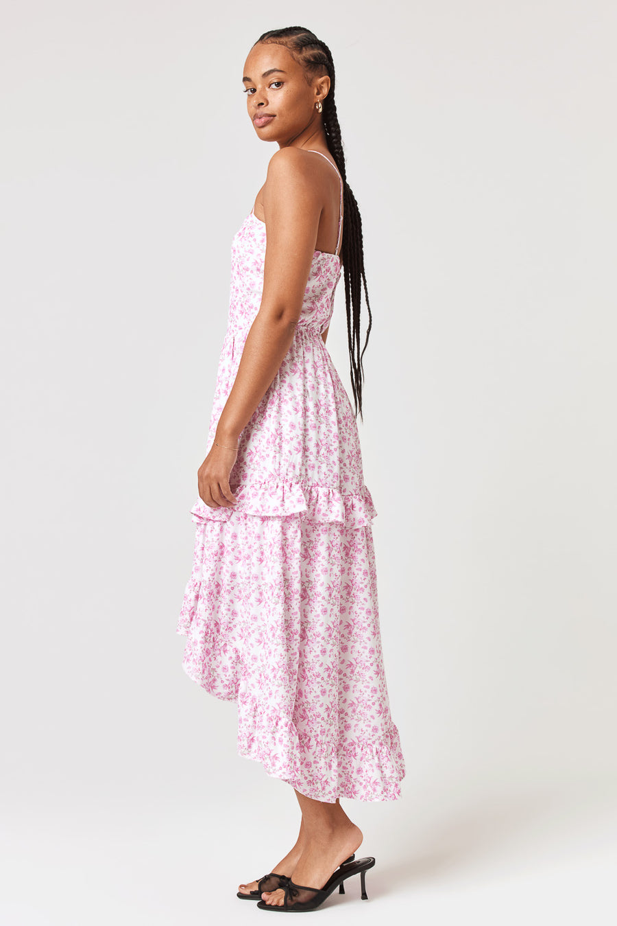 White Pink Floral Hi-Low Midi Dress - Trixxi Clothing
