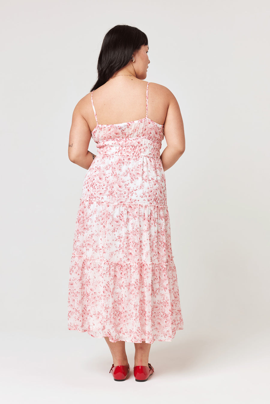 White Pink Floral Surplice Tiered Midi Dress - Trixxi Clothing