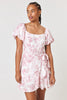 White Pink Floral Puff Sleeve Wrap Dress - Trixxi Clothing