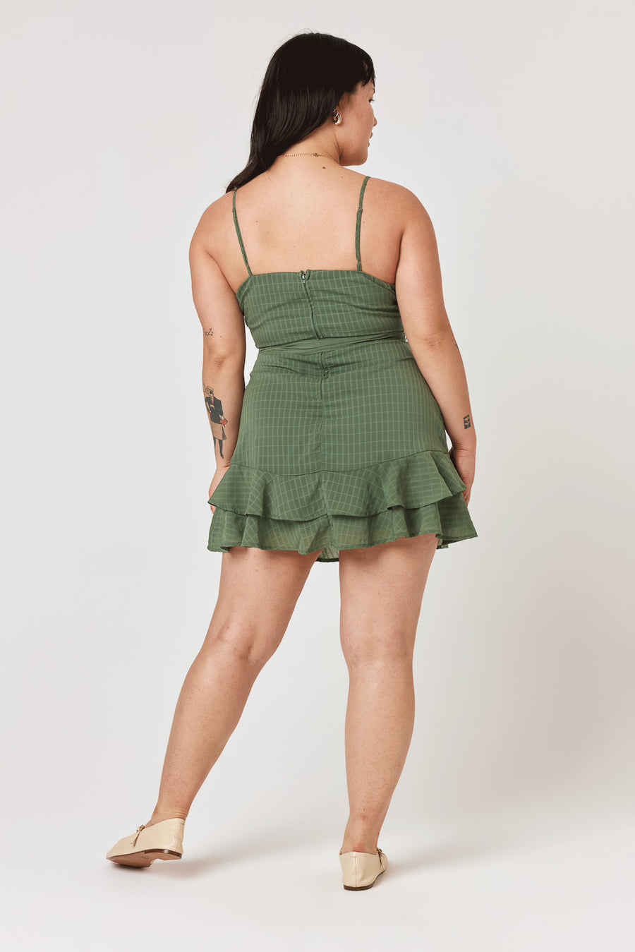 Olive Strappy Ruffle Dress - Trixxi Clothing