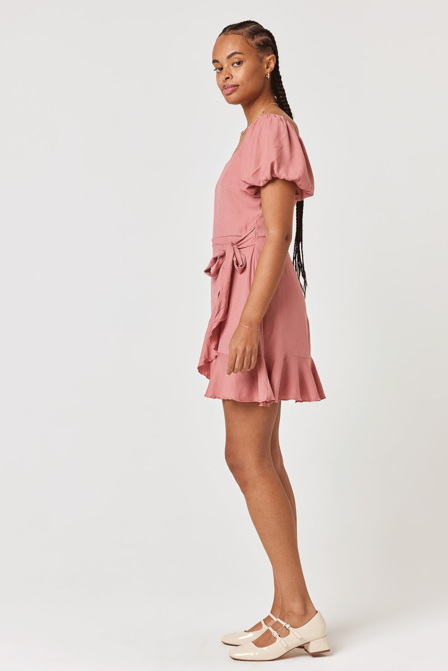 Rose Puff Sleeve Wrap Dress - Trixxi Clothing