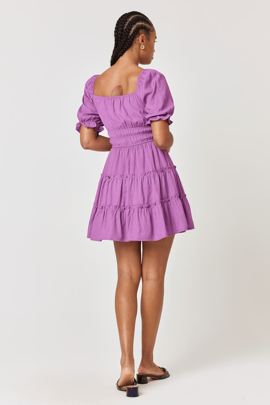 Plum Ruched Waist Tier Dress - Trixxi Clothing