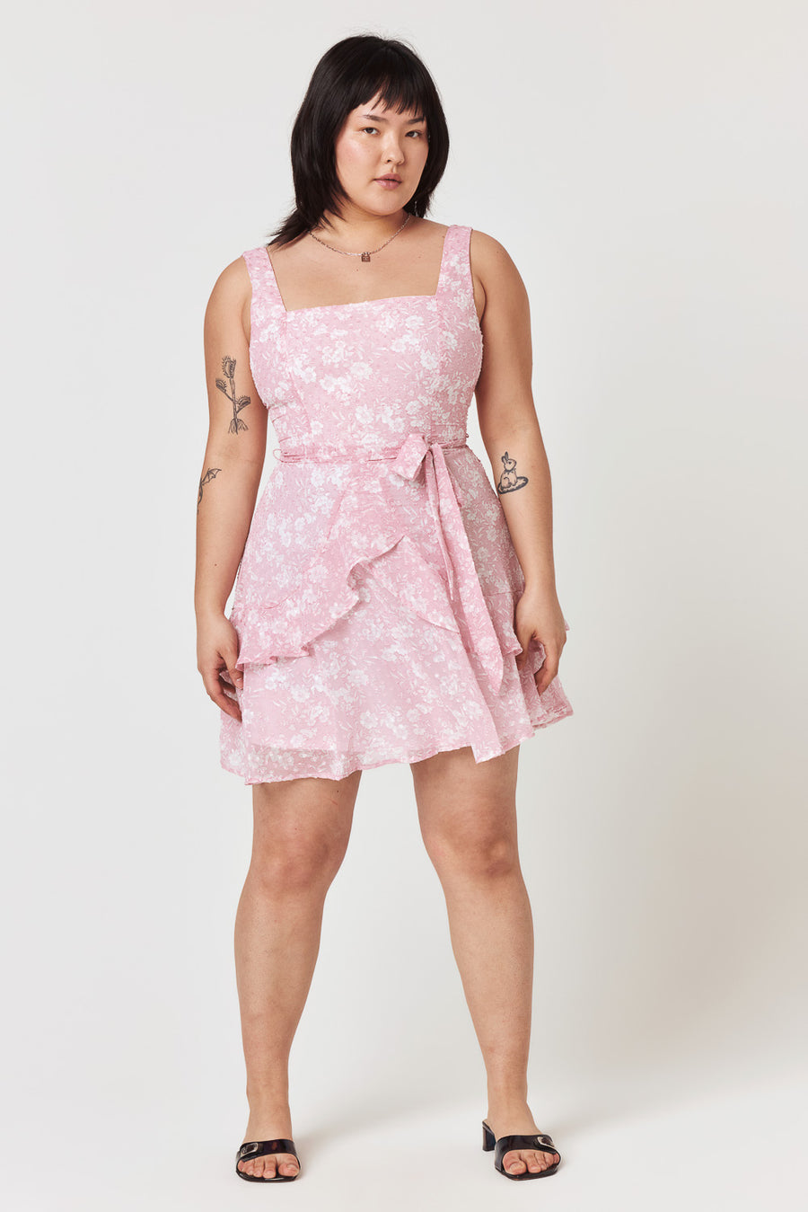 Pink Floral Fit and Flare Dress - Trixxi Clothing