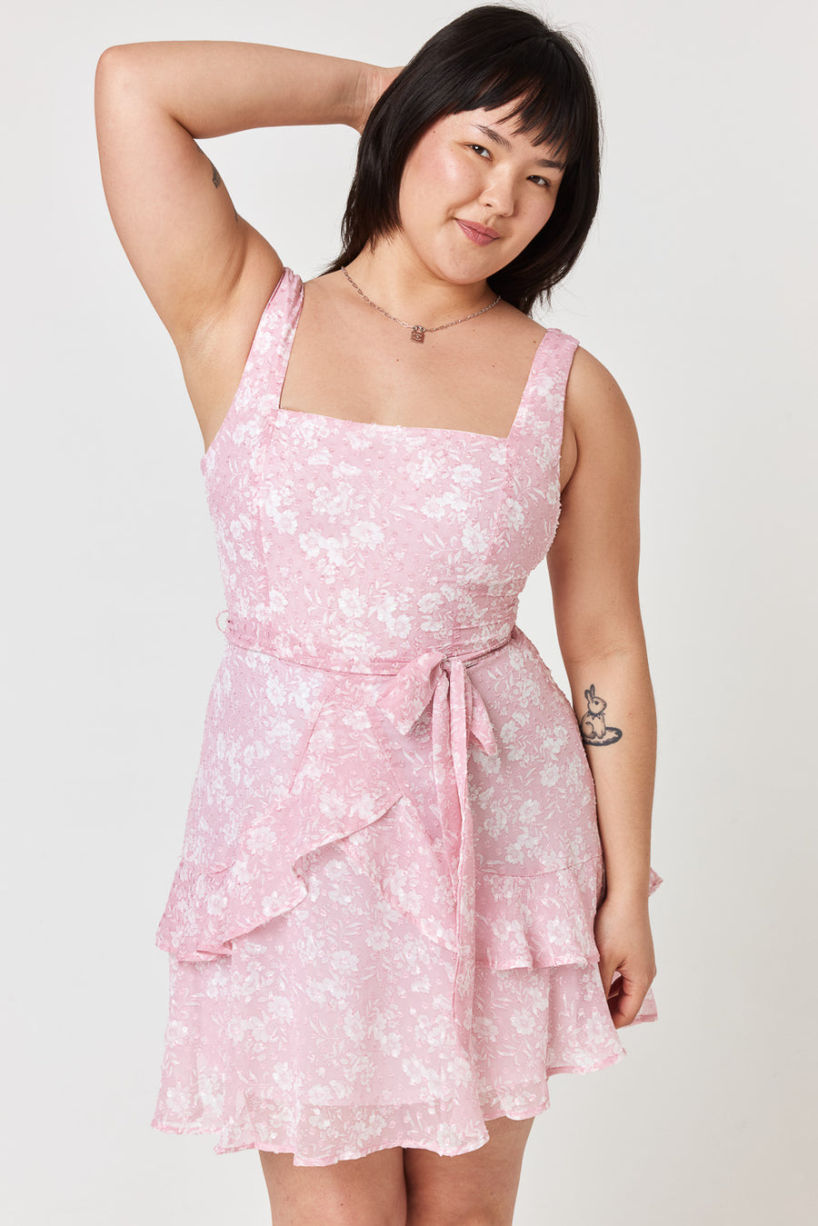 Pink Floral Fit and Flare Dress - Trixxi Clothing