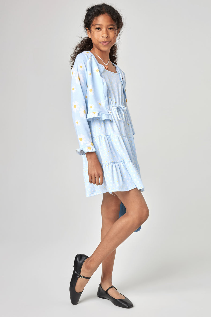 Kids Light Blue Floral Cardigan and Dress Set - Trixxi Clothing