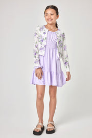 Kids Purple Floral Cardigan and Dress Set - Trixxi Clothing