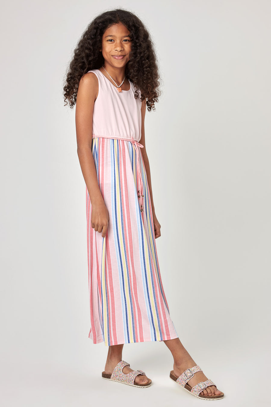 Kids Pink and Stripy Cameo Maxi Dress - Trixxi Clothing