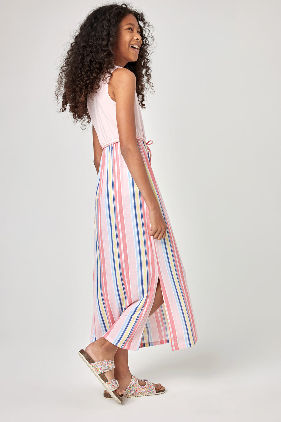 Kids Pink and Stripy Cameo Maxi Dress - Trixxi Clothing