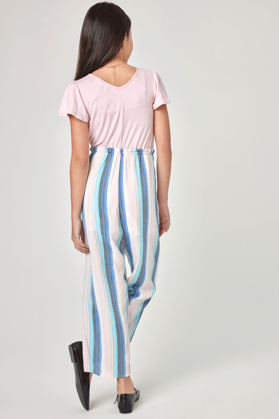 Kids Blush Multicolor Stripe Paperbag Waist Jumpsuit - Trixxi Clothing