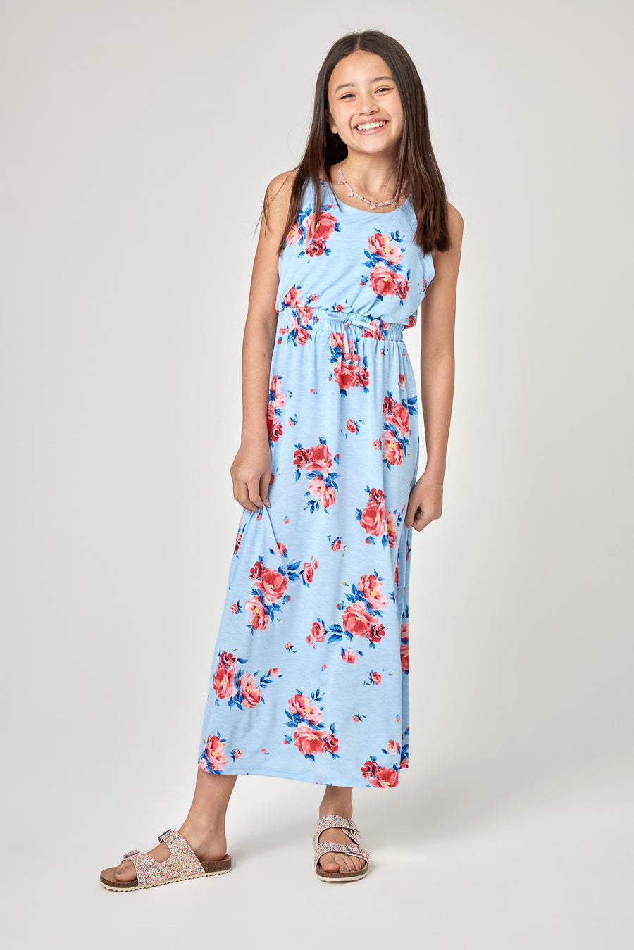 Kids Blue Floral Cameo Dress - Trixxi Clothing