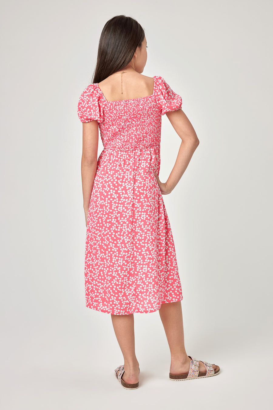 Kids Pink Lemonade Smocked Midi Dress - Trixxi Clothing