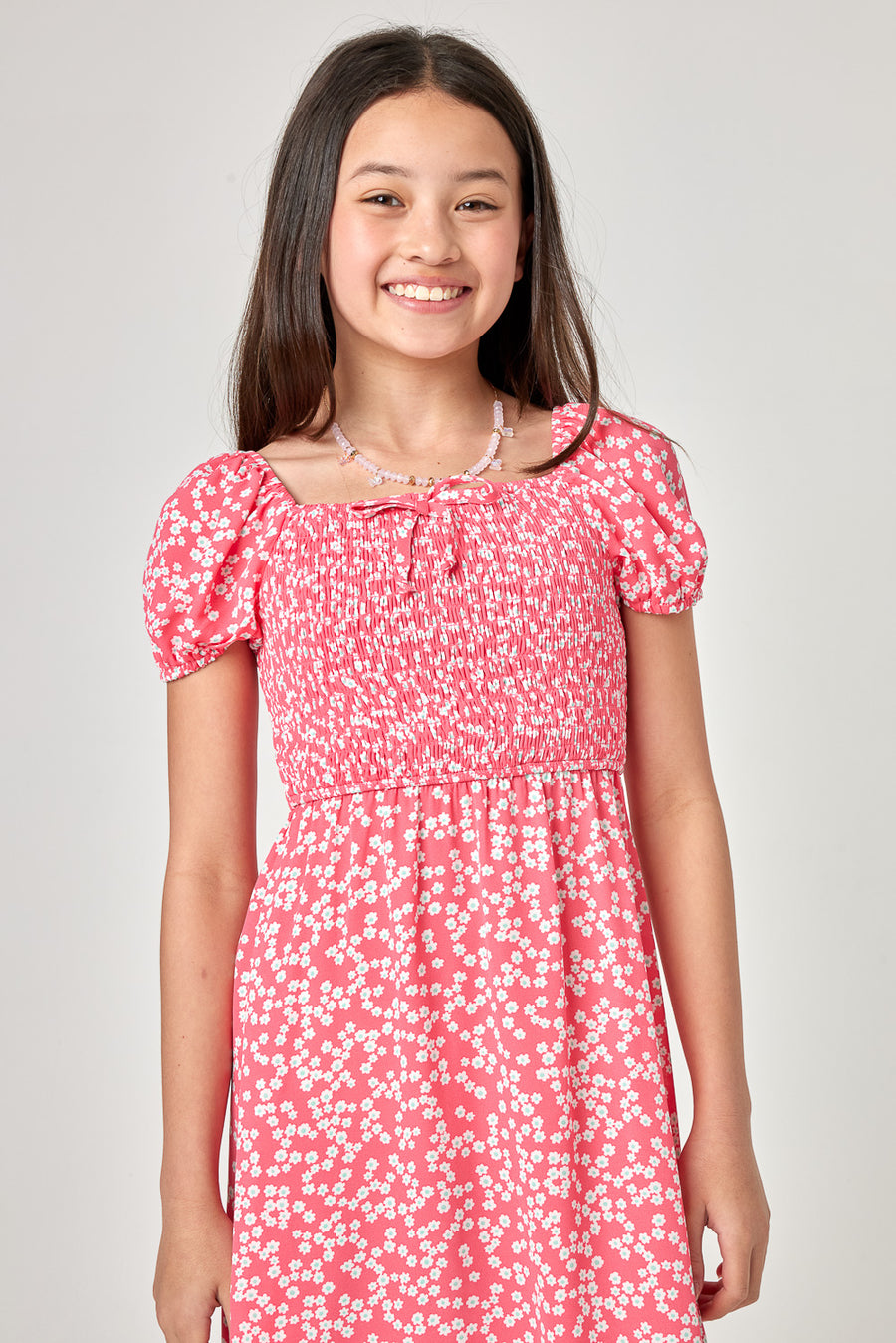 Kids Pink Lemonade Smocked Midi Dress - Trixxi Clothing