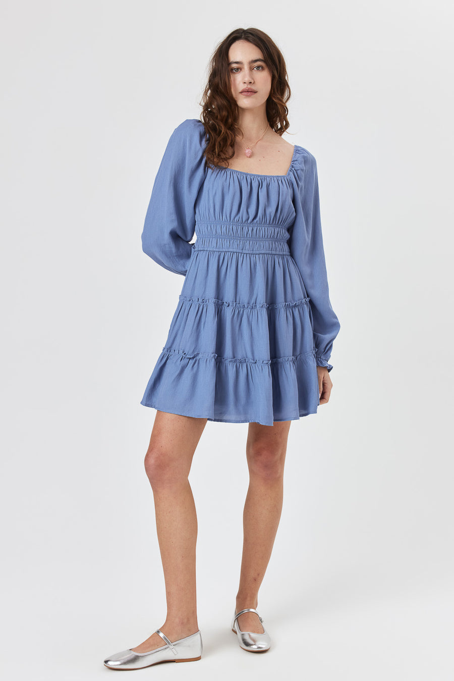 Slate Long Sleeve Ruffle Dress - Trixxi Clothing