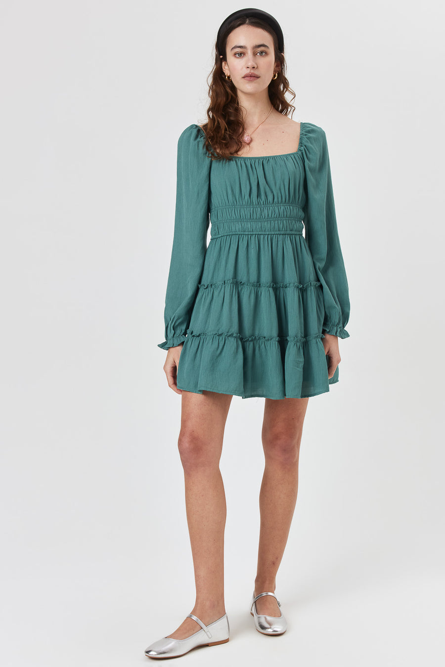 Green Long Sleeve Ruffle Dress - Trixxi Clothing