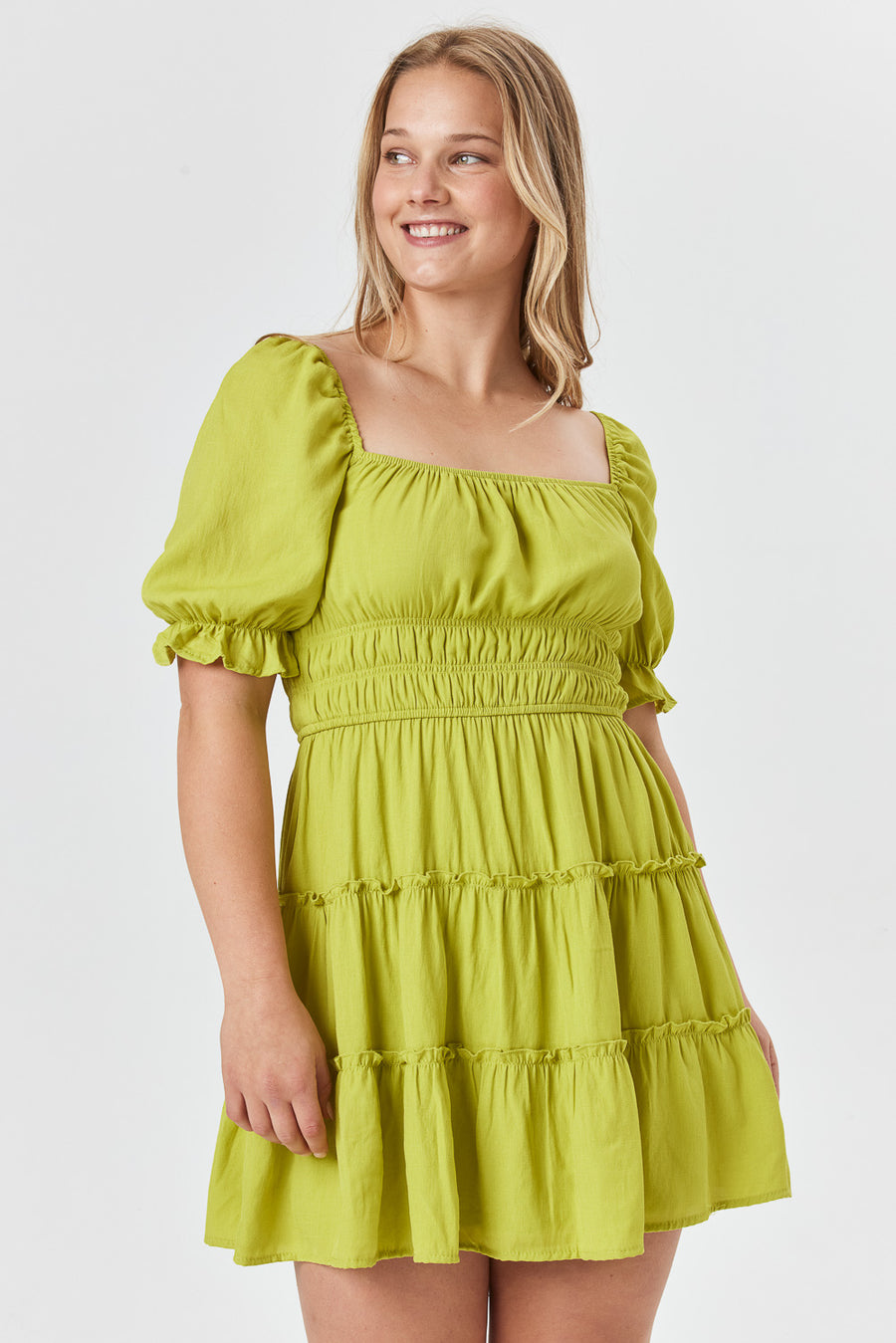 Apple Green Tier Dress - Trixxi Clothing