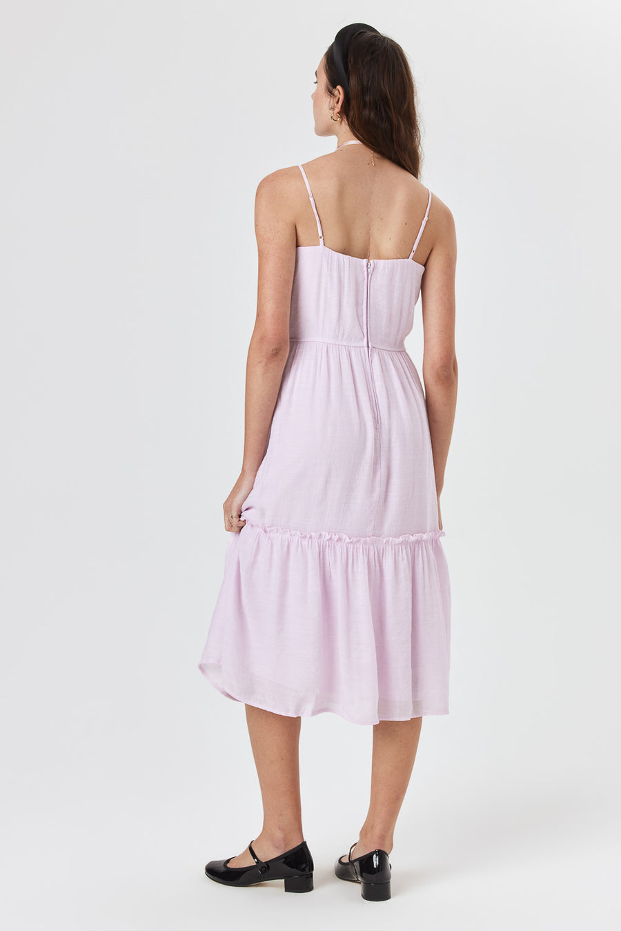 Lavender Sleeveless Ruffle Midi Dress - Trixxi Clothing