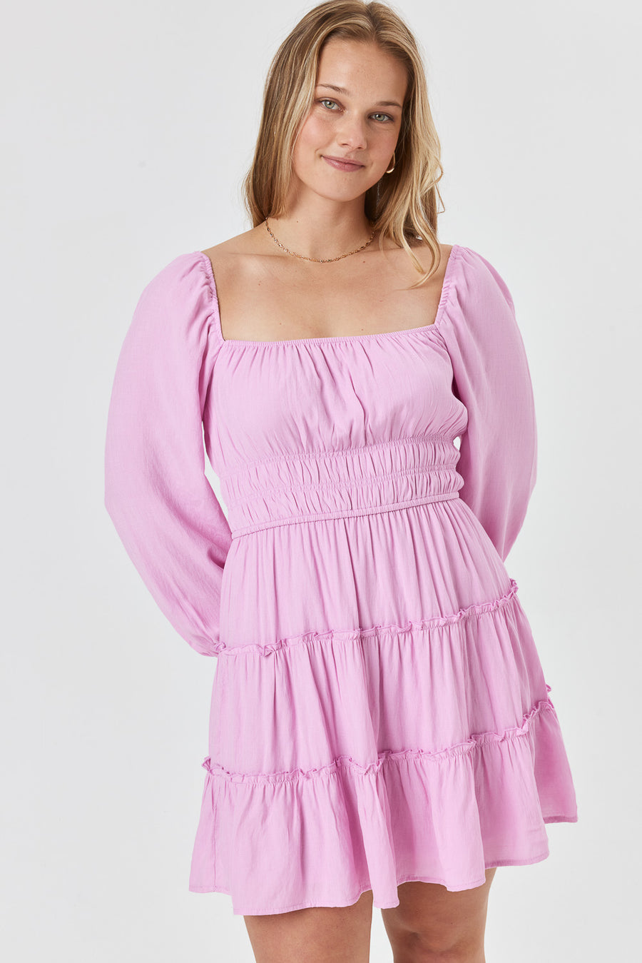 Pink Long Sleeve Ruffle Dress - Trixxi Clothing