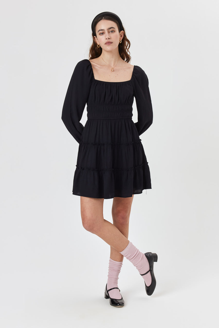 Black Long Sleeve Ruffle Dress - Trixxi Clothing
