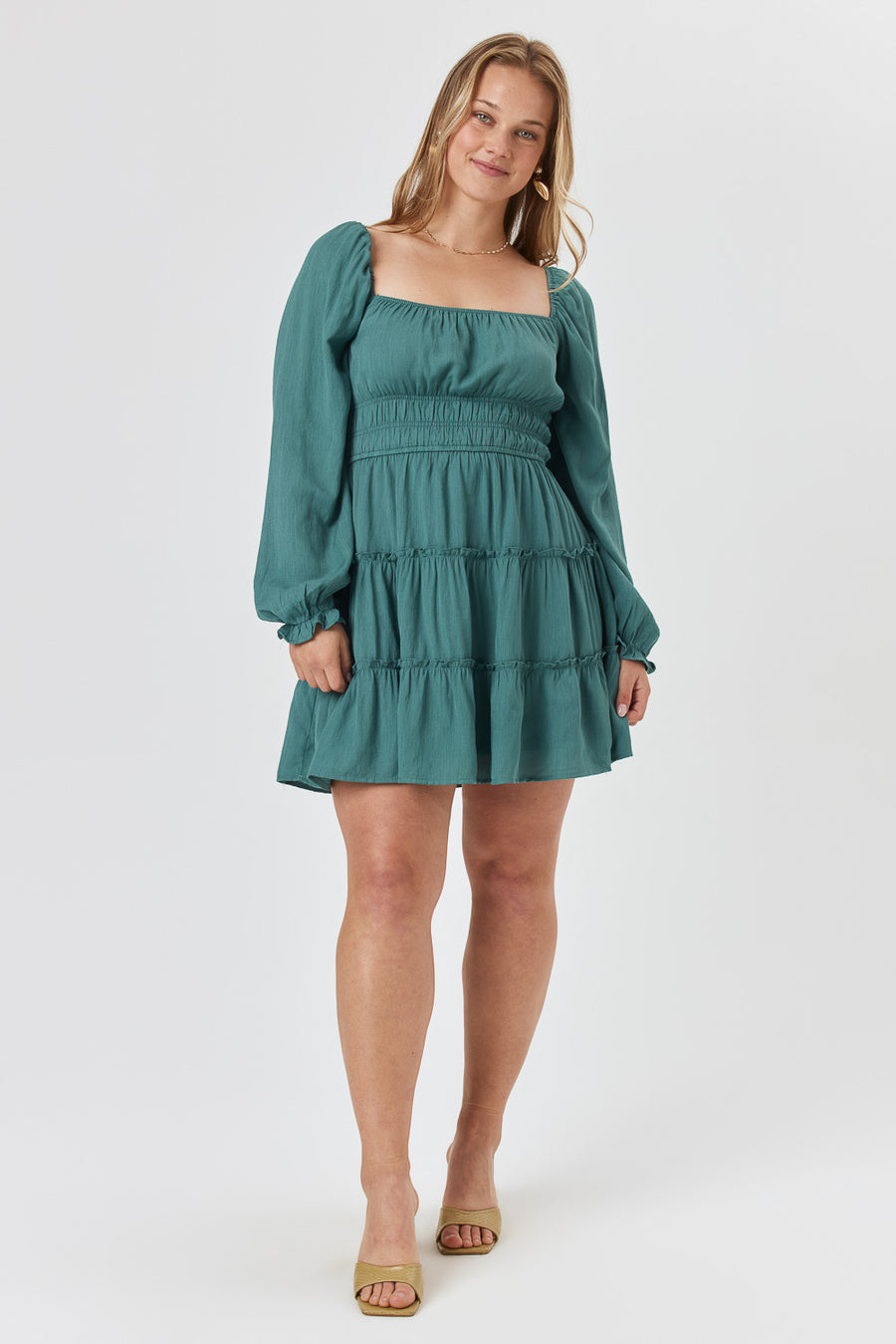 Green Long Sleeve Ruffle Dress - Trixxi Clothing