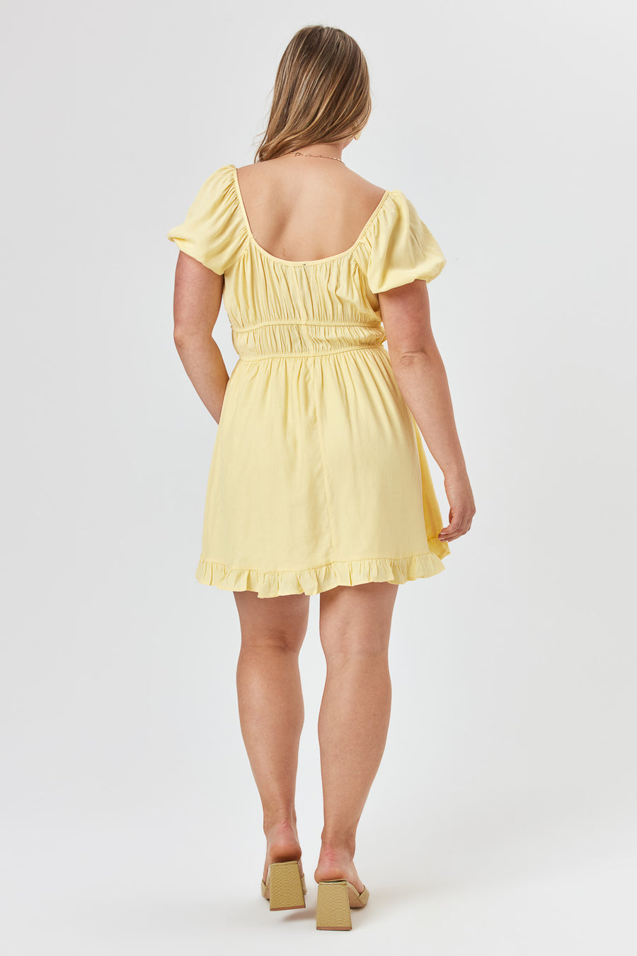 Mellow Yellow Puff Sleeve Ruffle Dress - Trixxi Clothing