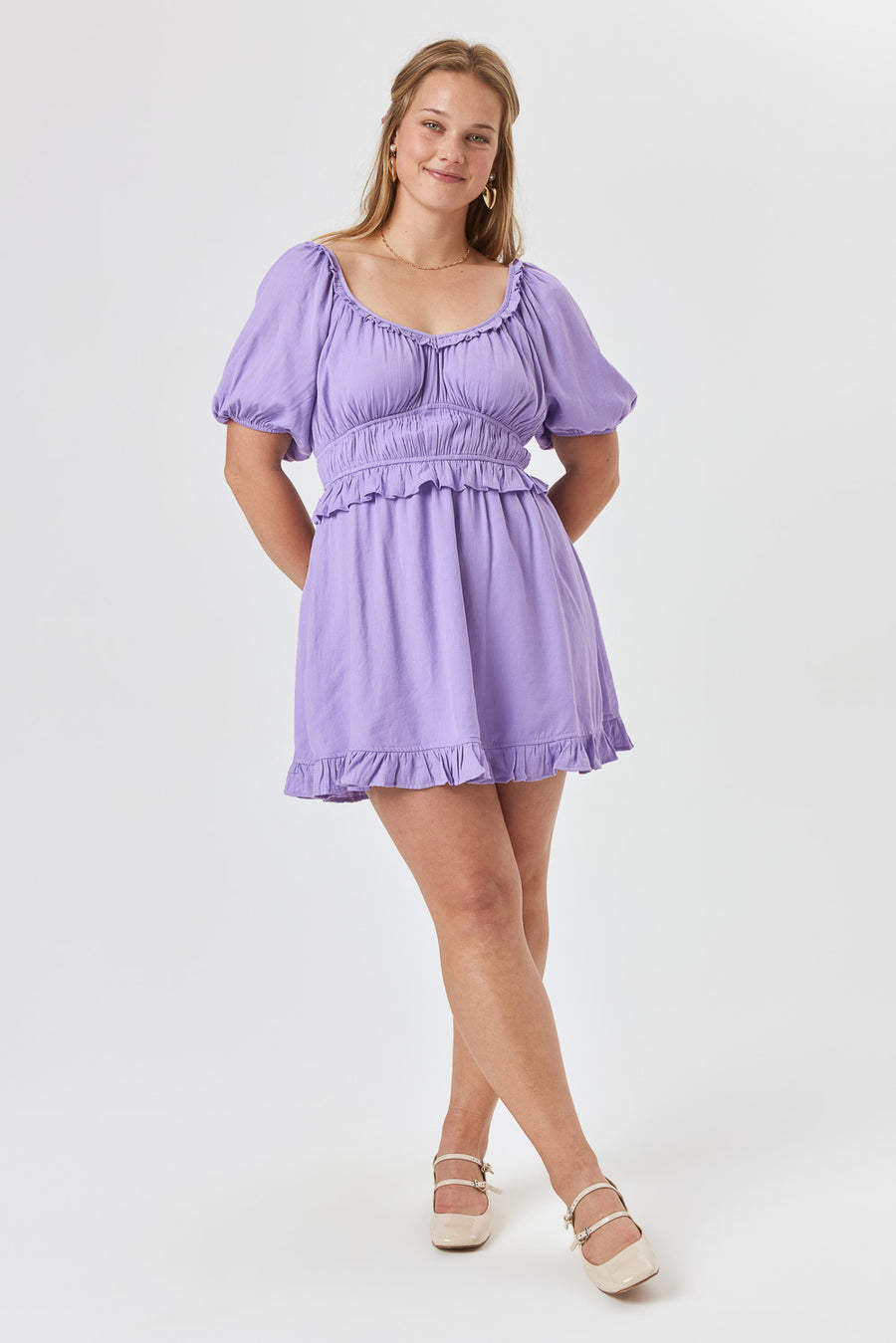 Lavender Short Sleeve Elbow Dress - Trixxi Clothing