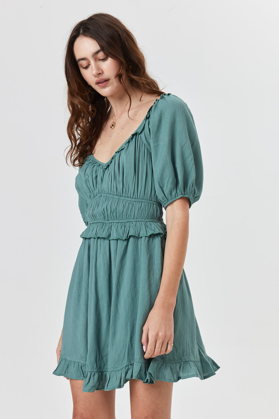 Green Short Sleeve Elbow Dress - Trixxi Clothing