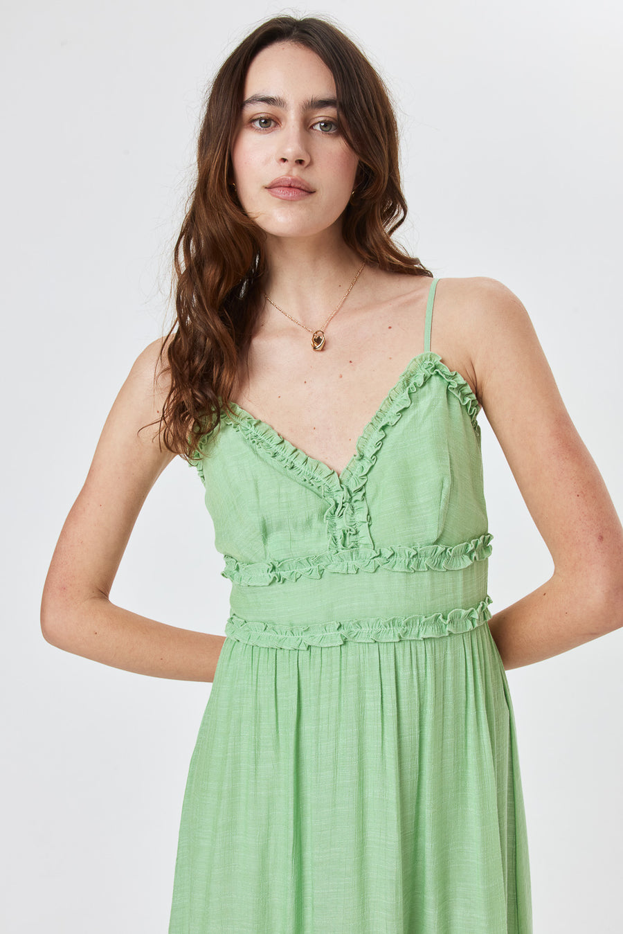 Light Green Sleeveless Ruffle Midi Dress - Trixxi Clothing
