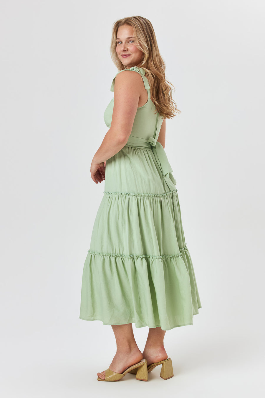 Smoke Green Ruffle Midi Dress - Trixxi Clothing