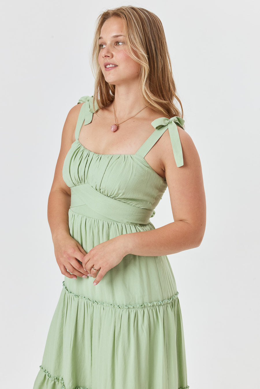Smoke Green Ruffle Midi Dress - Trixxi Clothing