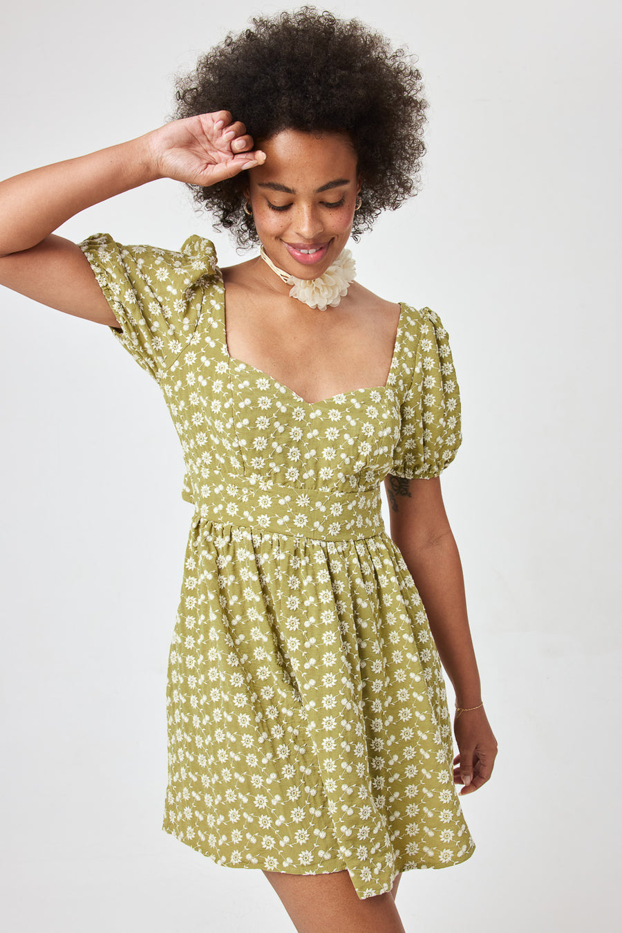 EMBROIDERED DRESS GREEN - Trixxi Clothing