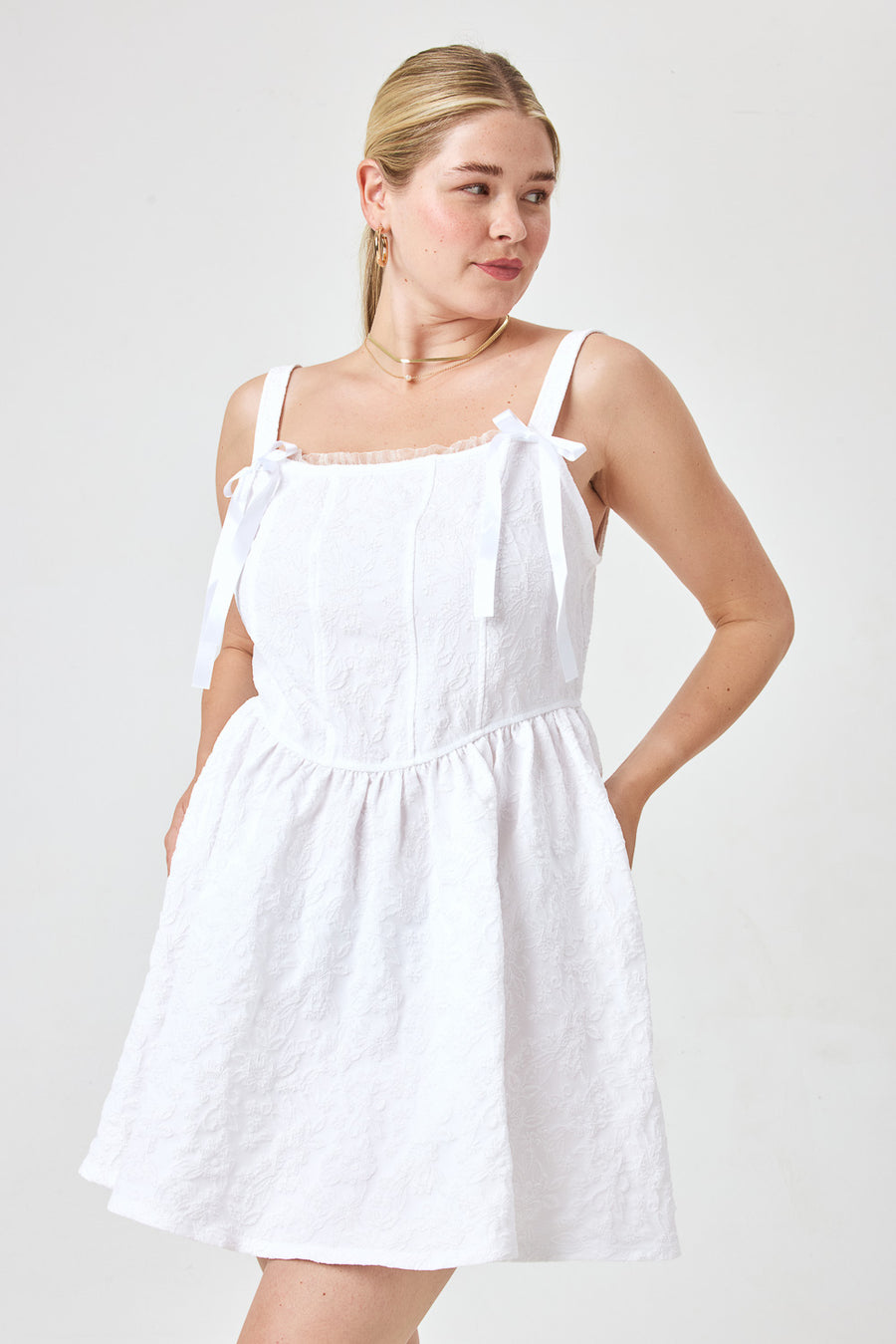 EMBOSSED DRESS WHITE - Trixxi Clothing