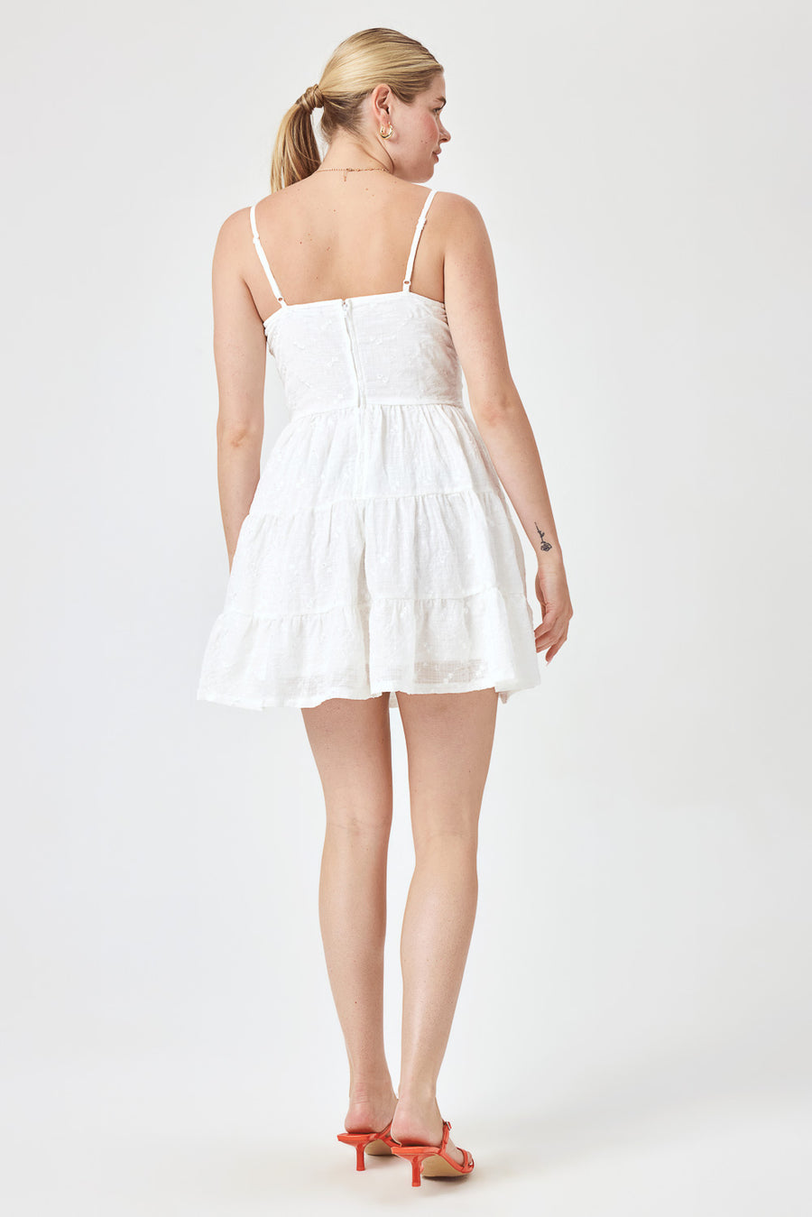 TIE FRT EMB DRESS WHITE - Trixxi Clothing