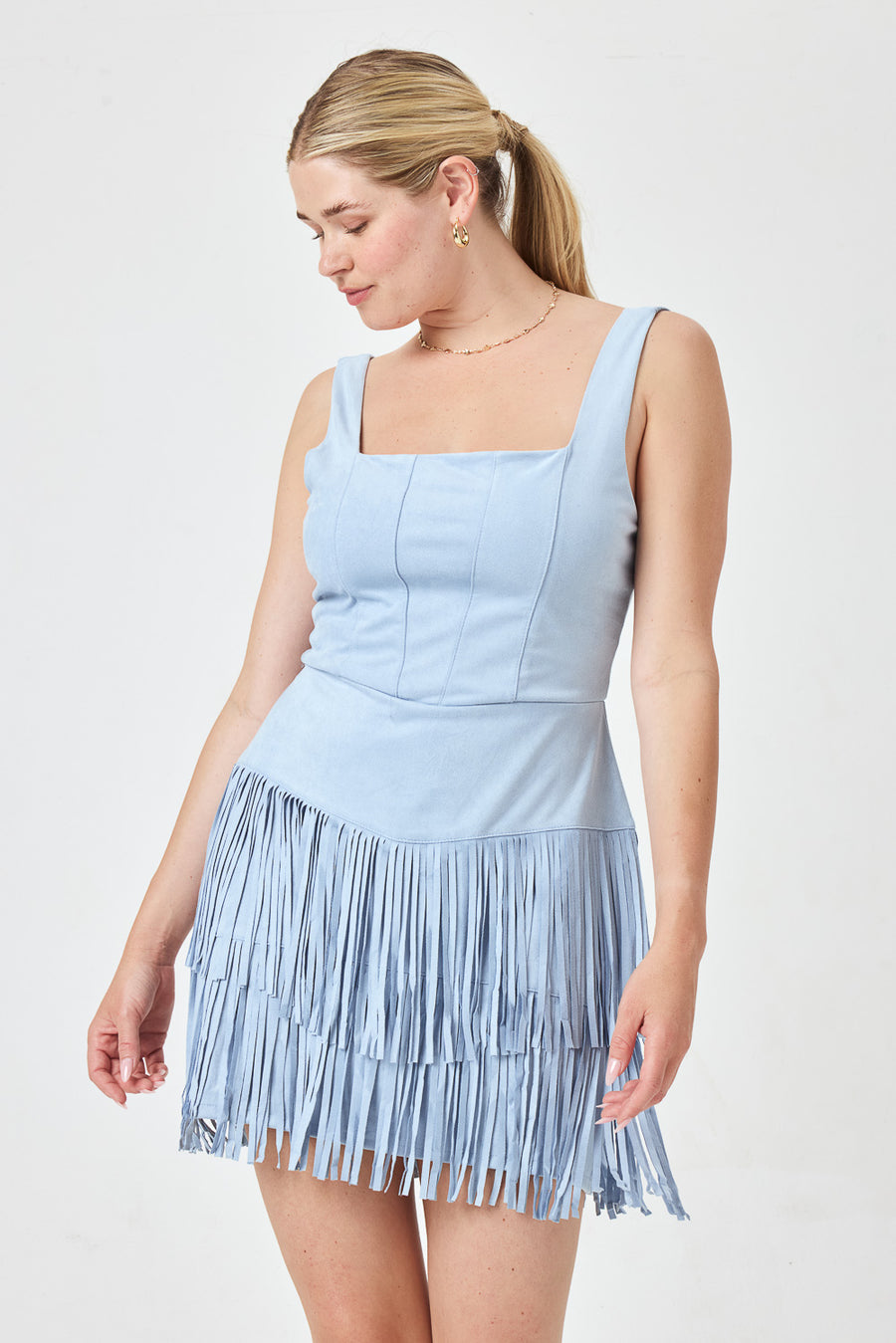 SUEDE CORSET DRS CHAMBRAY - Trixxi Clothing
