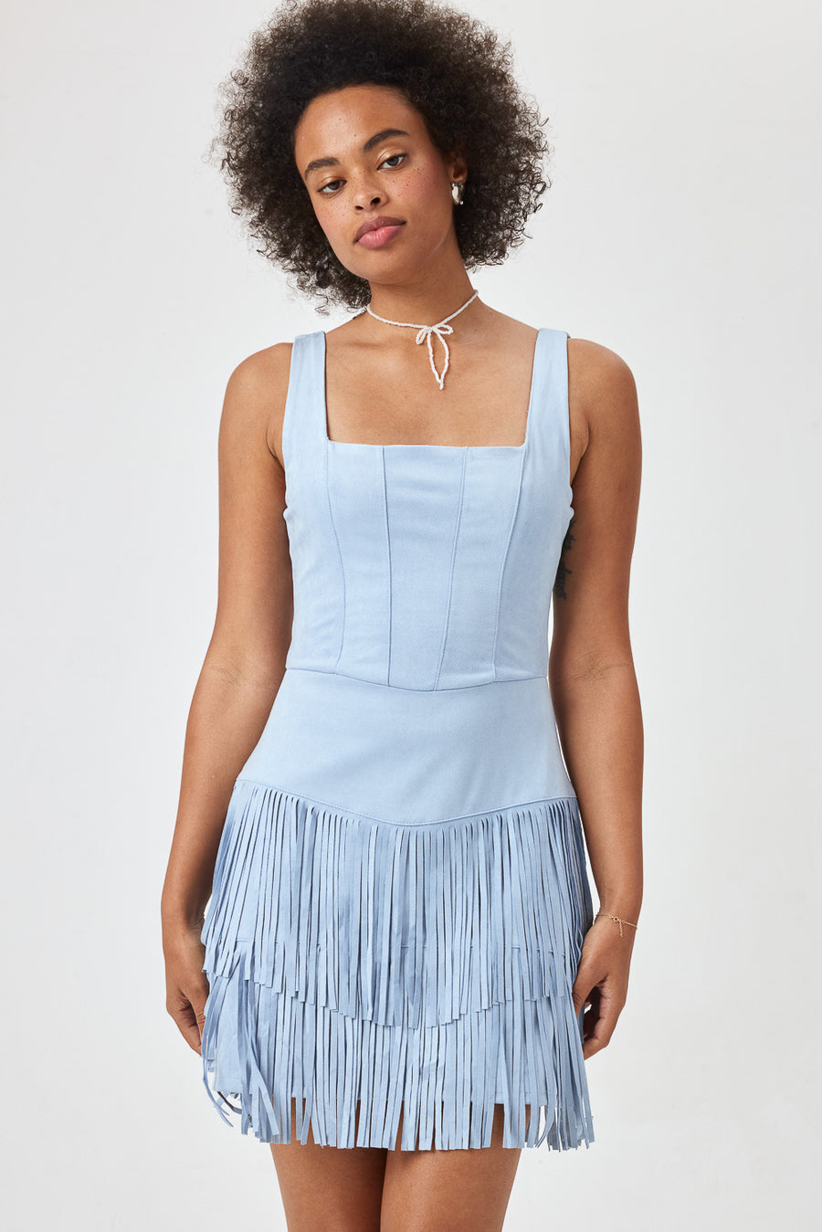 SUEDE CORSET DRS CHAMBRAY - Trixxi Clothing