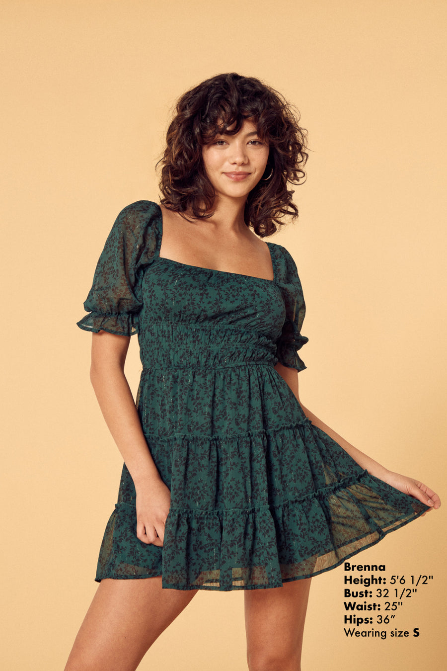 Green Floral Short Sleeve Tier Dress - Trixxi Clothing