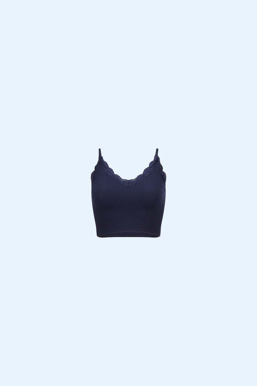 Navy Lace Trim Seamless Top