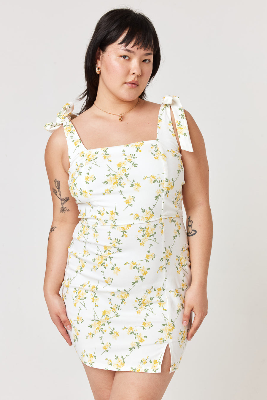 White Yellow Floral Slim Dress - Trixxi Clothing