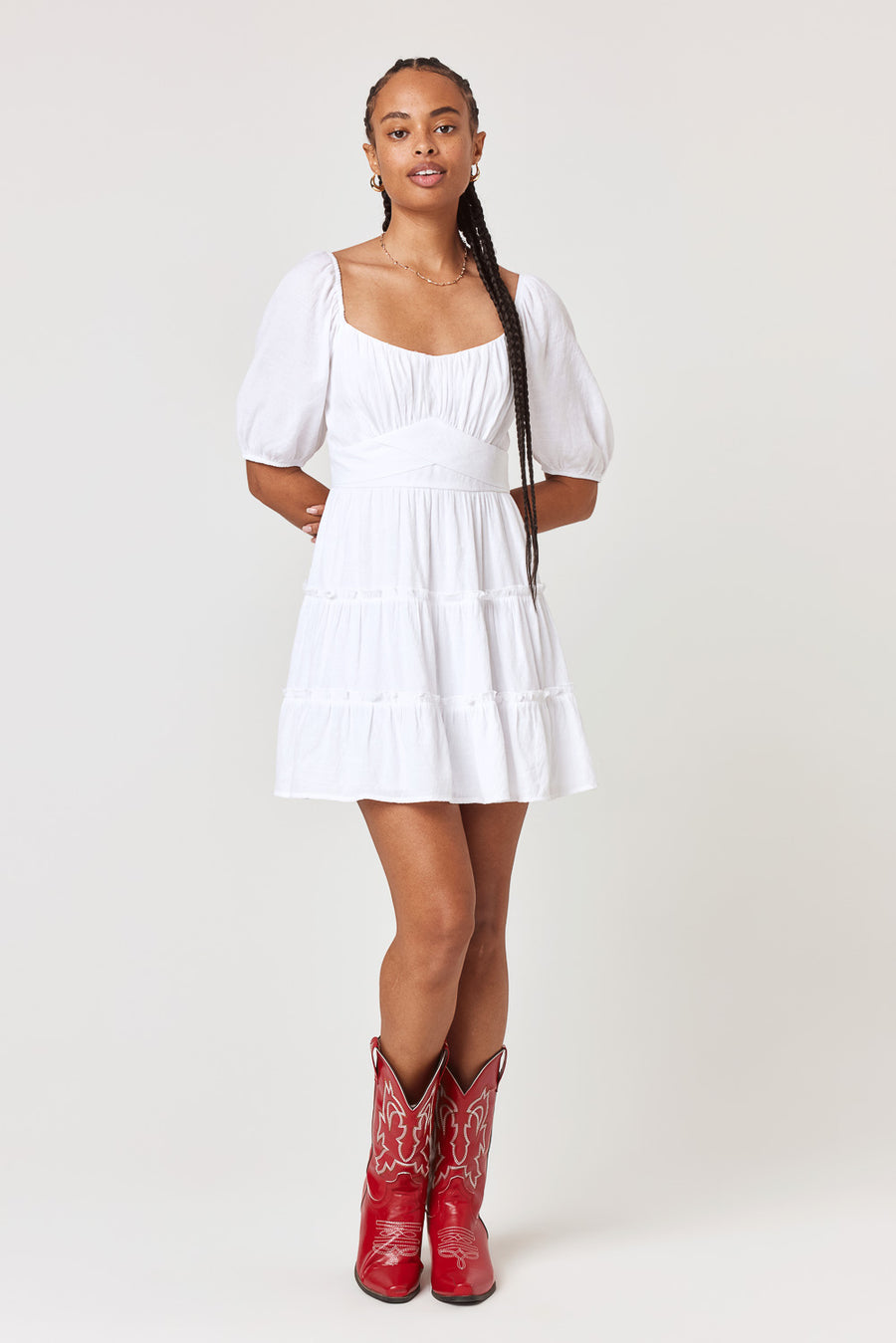 White Puff Sleeve Emma Dress - Trixxi Clothing
