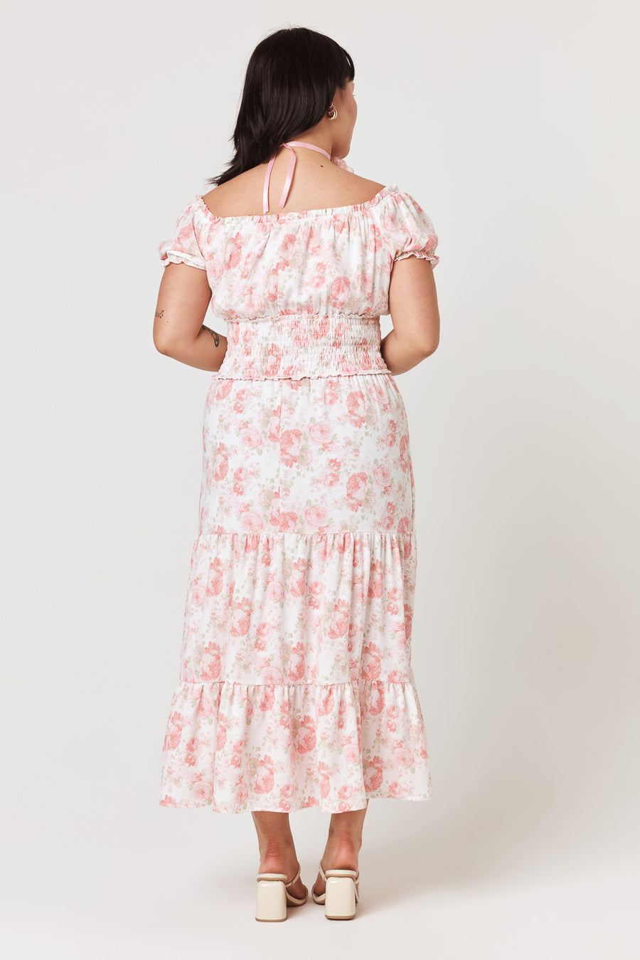 White Pink Floral Off The Shoulder Midi Dress - Trixxi Clothing