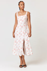White Pink Floral Tie Shoulder Midi Dress - Trixxi Clothing