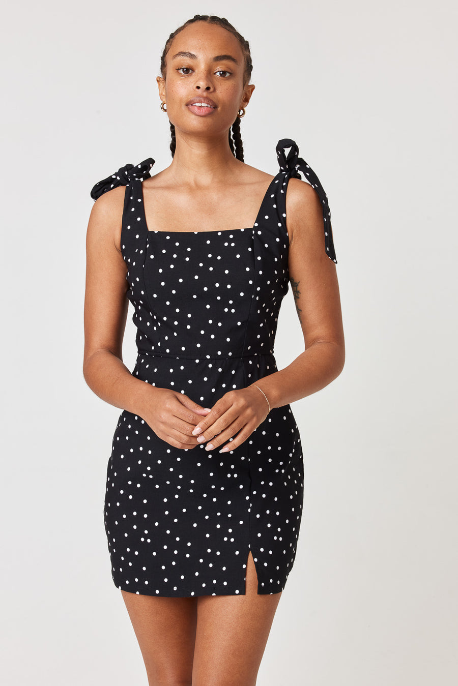 Black White Dot Slim Dress - Trixxi Clothing