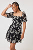 Black Floral Ruched Waist Tier Dress - Trixxi Clothing