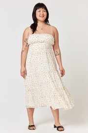 White Yellow Floral Emma Tier Midi Dress - Trixxi Clothing