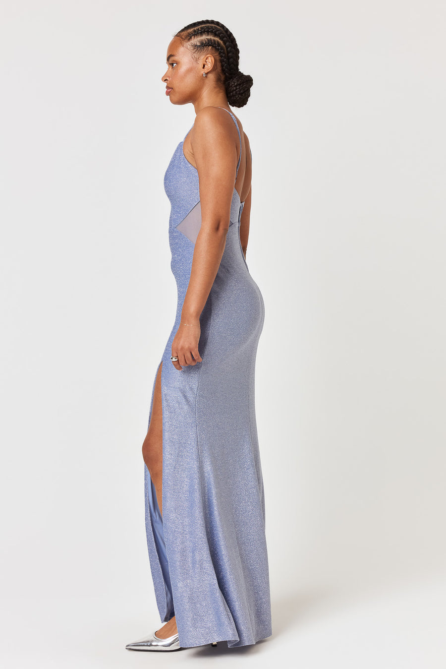 Blue Mesh Cut Out Gown - Trixxi Clothing