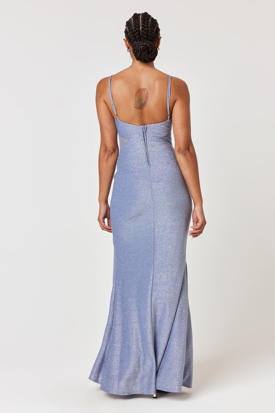 Blue Mesh Cut Out Gown - Trixxi Clothing