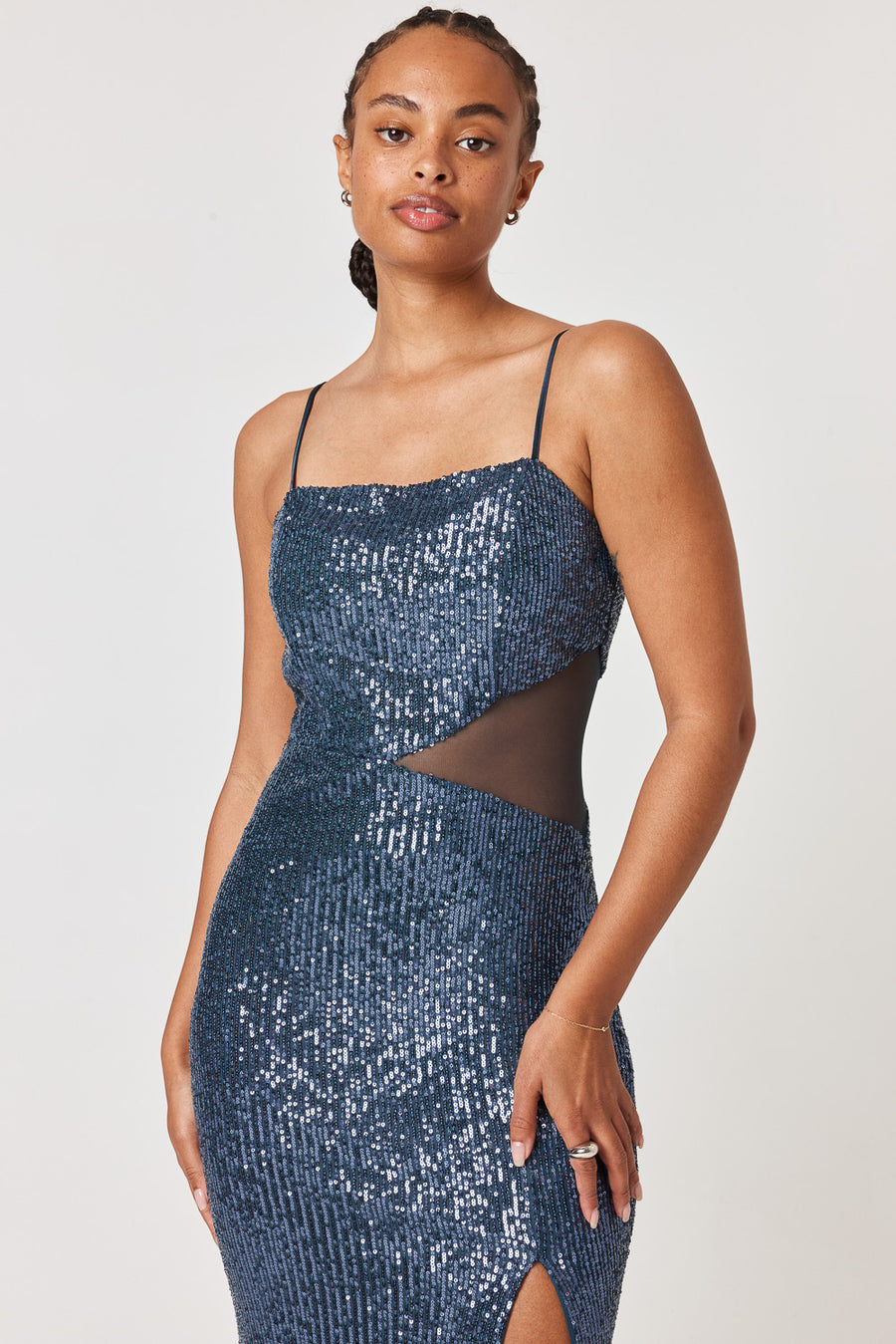 Slate Mesh Cut Out Gown - Trixxi Clothing