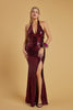 Burgundy Sequin Halter Maxi Dress - Trixxi Clothing