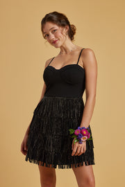 Black Cupped Fringe Dress - Trixxi Clothing