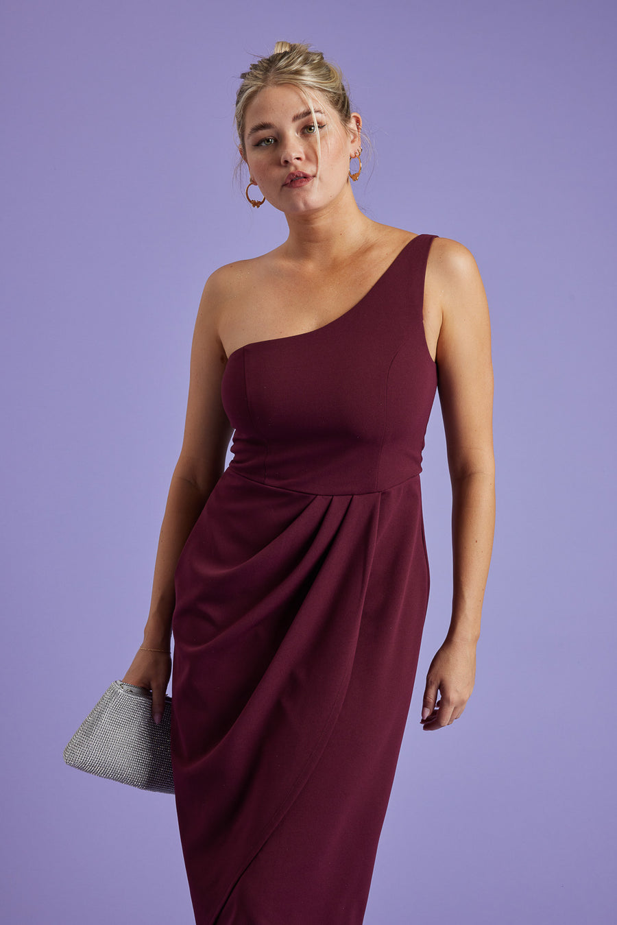 Cranberry One Shoulder Midi Dress - Trixxi Clothing
