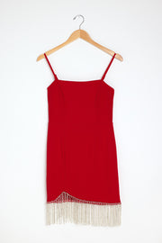Red Fringe Rhinestone Dress - Trixxi Clothing